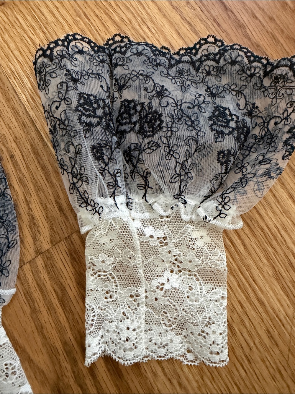 Delicate Sheer Lace Fingerless Gloves - Black Floral Overlay - Picture 5 of 8